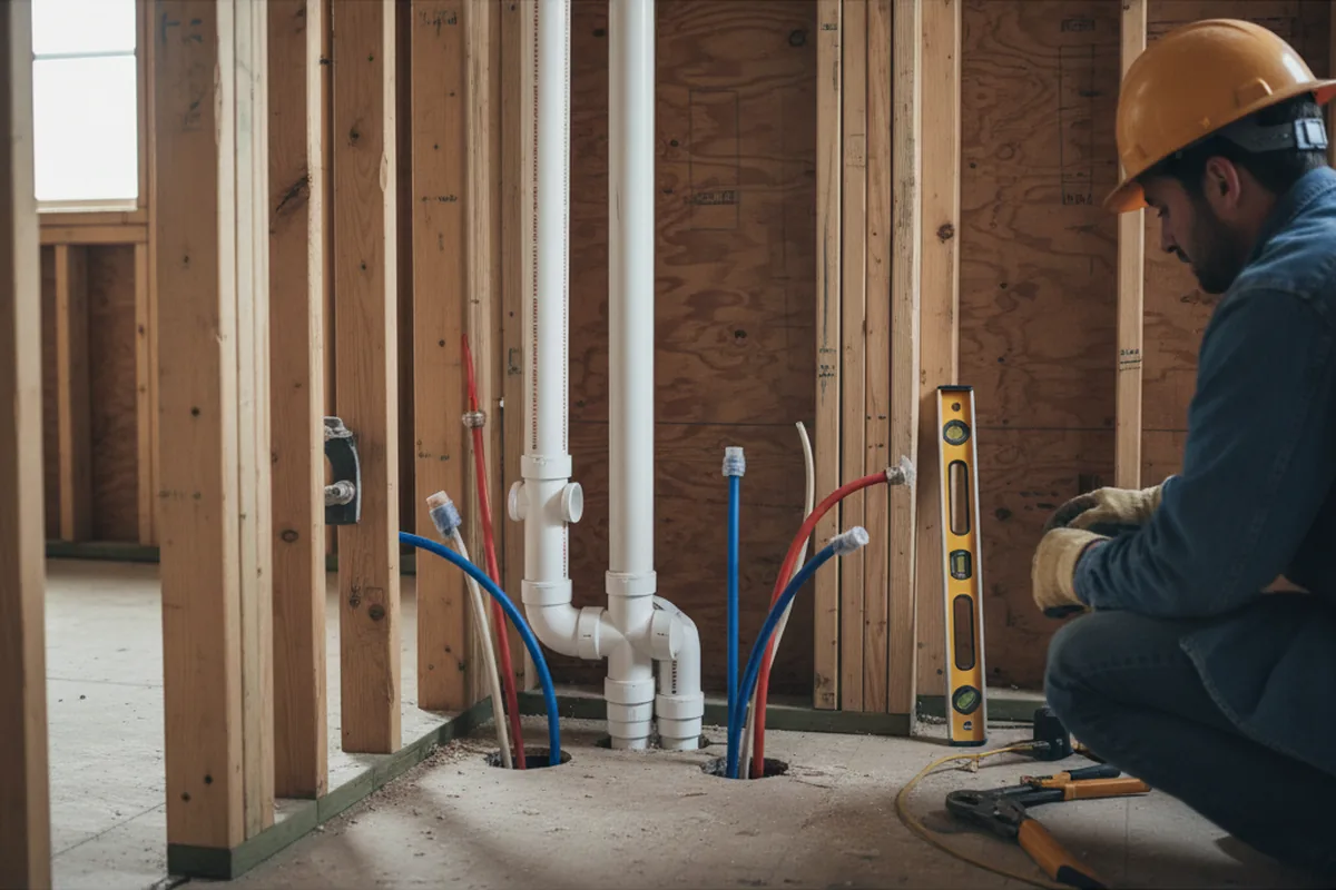 Drain and supply rough-in during Sump Pump Repair in Harvard